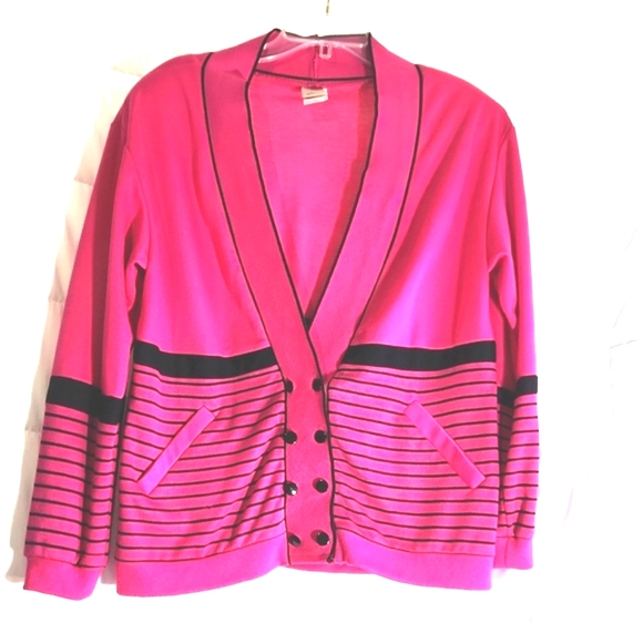 PYKETTES WOMEN'S FUSIA BLACK STRIPES CARDIGAN SIZE S. A'98 - Picture 1 of 8